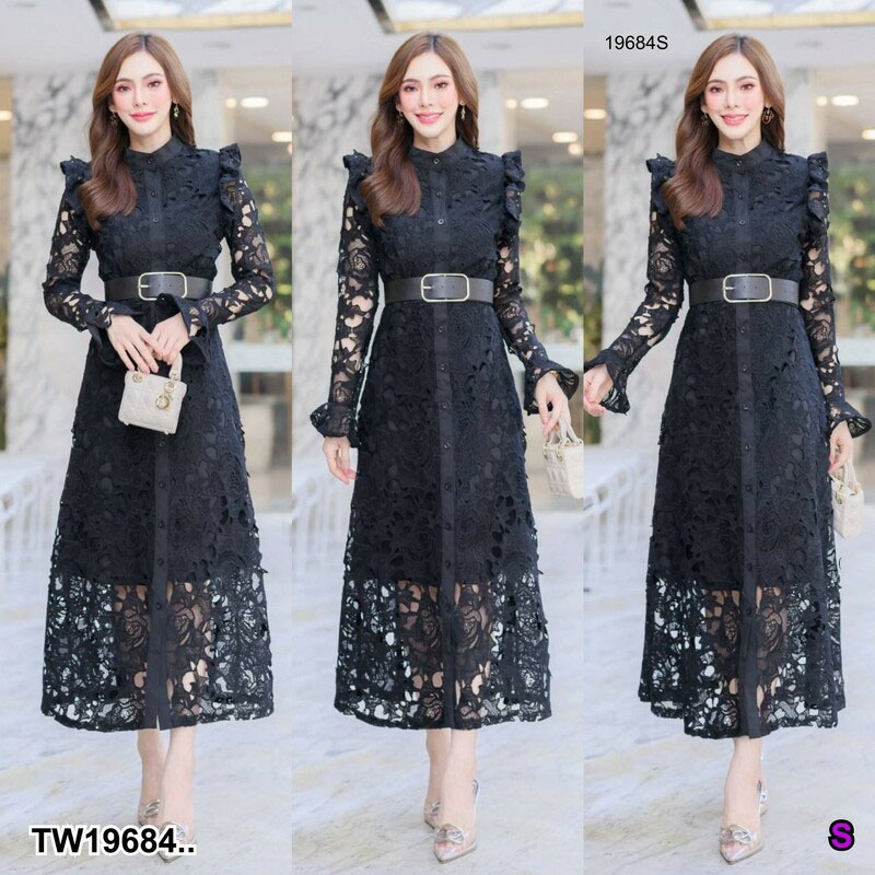 kudapy Maxi เดรสยาวสีขาว/สีดำ/สีแดง ผ้าลูกไม้ พร้อมเข็มขัด ใส่แล้วไม่ร้อน โทนสีใส่ง่าย ดีไซน์สวย