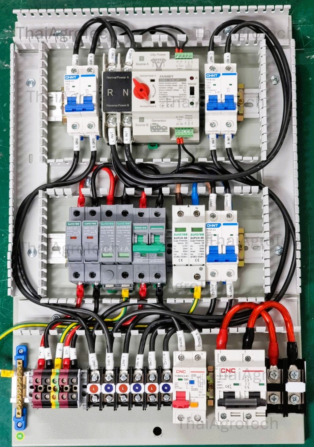 AC-DC Combiner On/Off-Grid Hybrid DC 1 String 800V, MCB BATT 500V 125A , 220V 1Phase, ATS (สลับไว) ตู้คอมบายเนอร์ สำหรับระบบโซล่าเซลล์ออนออฟกริดไฮบริด ดีซี 800โวลต์ เอซี 220โวลต์1 เฟส