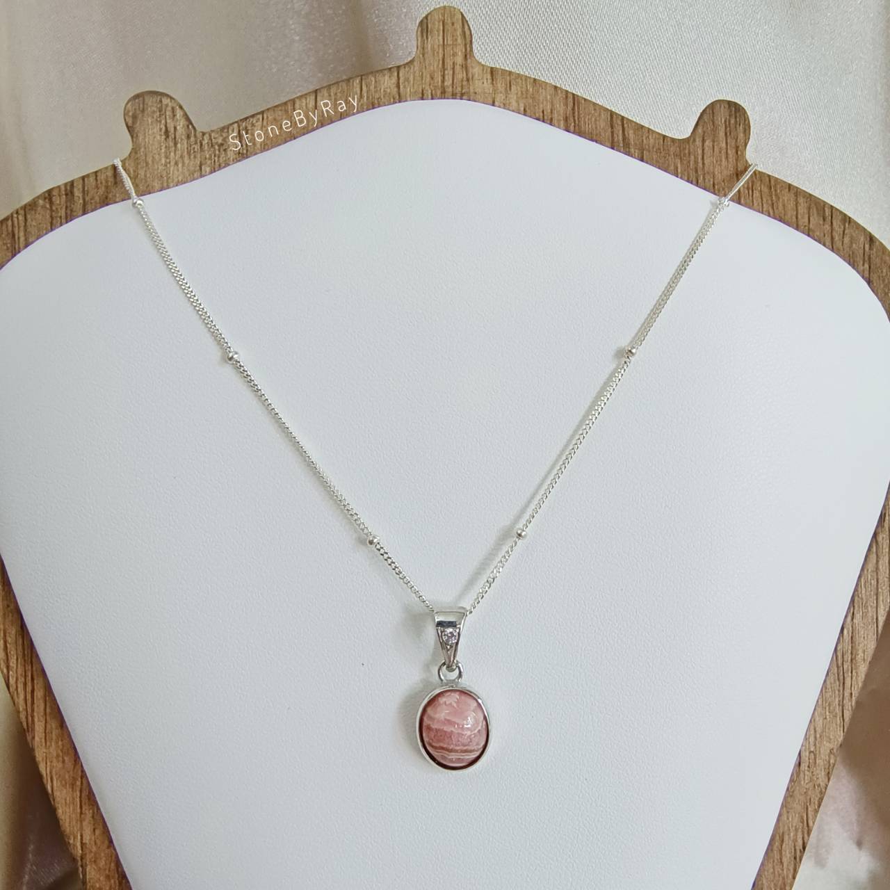 สร้อยคอเงินจี้หินโรโดโครไซต์ Rhodochrosite