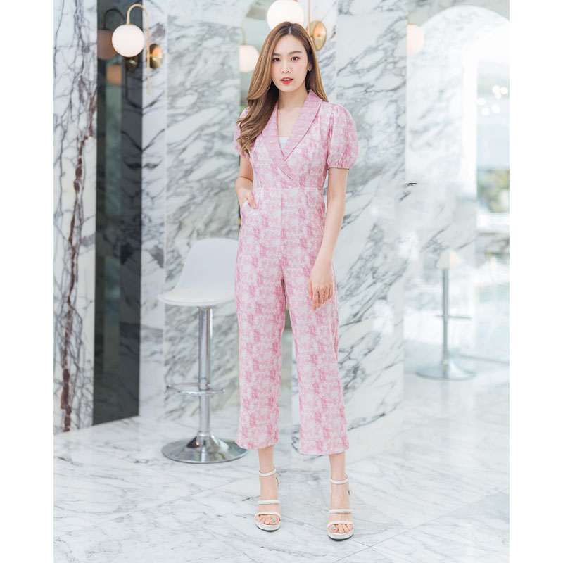 kudapy จั้มสูทขายาวสีชมพู/สีกรม ปกทรงสูทใส่สวยดูดี