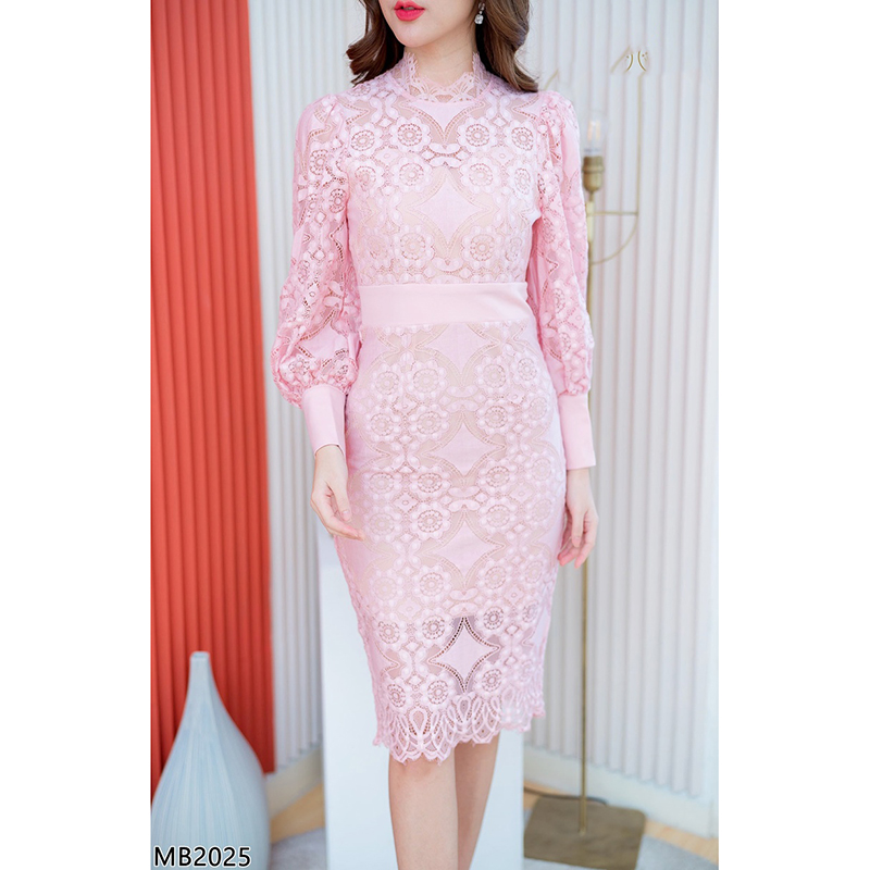 kudapy เดรสสั้นสีชมพู/สีขาว คอจีบแขนตุ๊กตายาวใส่สบายสวยดูดี