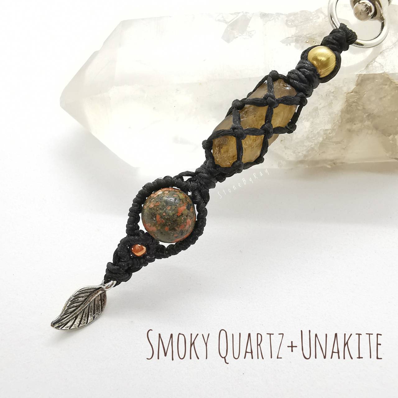 พวงกุญแจเชือกถักหินสโมกกี้ควอตซ์ Smoky Quartz