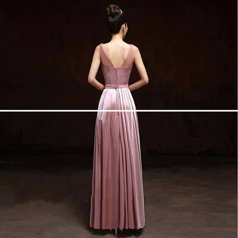 kudapy เดรสยาวสีชมพู ราตรี แขนกุด เนื้อผ้ามันใส่สบาย แต่งมุกปักเลื่อมสวยหรูทั้งอกและเอว