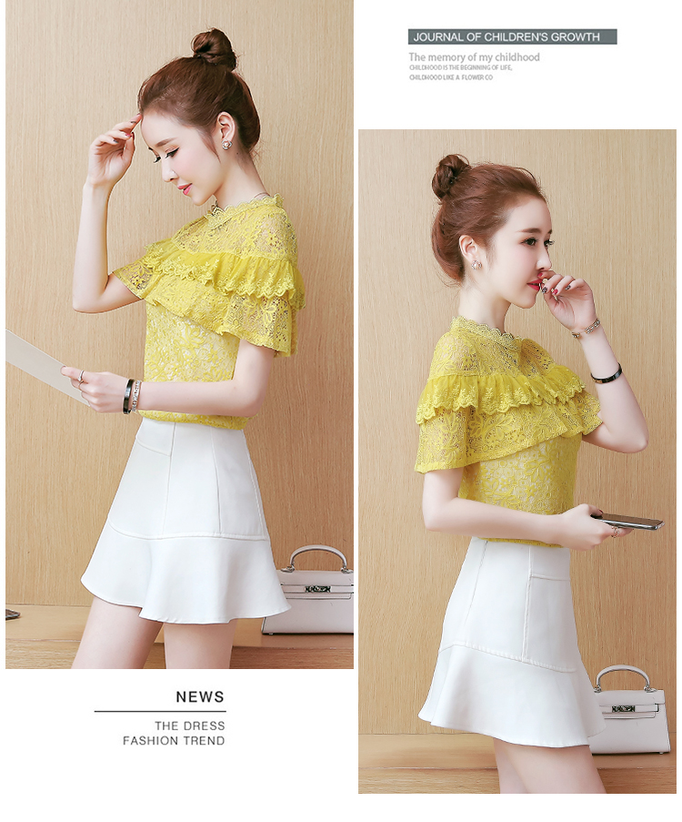 เสื้อลูกไม้สีเหลือง ผ้าลูกไม้เนื้อนิ่ม ยืดหยุ่นได้ดีค่ะ