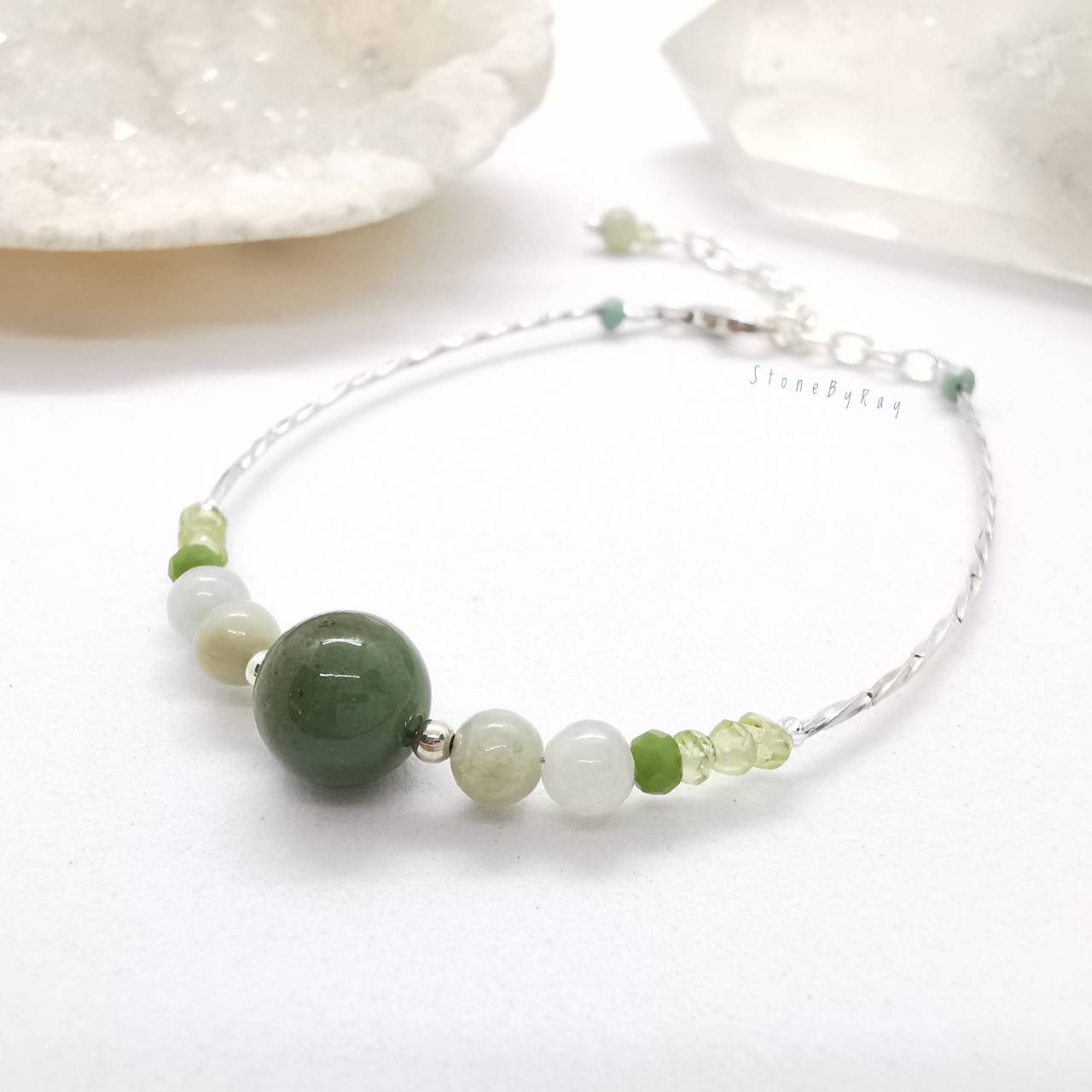 สร้อยข้อมือเงินหยก+เพอริดอท (Jade+Peridot)