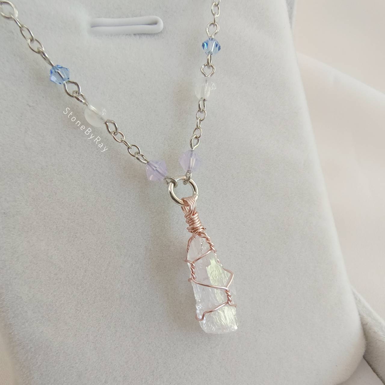 สร้อยคอเงินจี้หินคุนไซต์ Kunzite