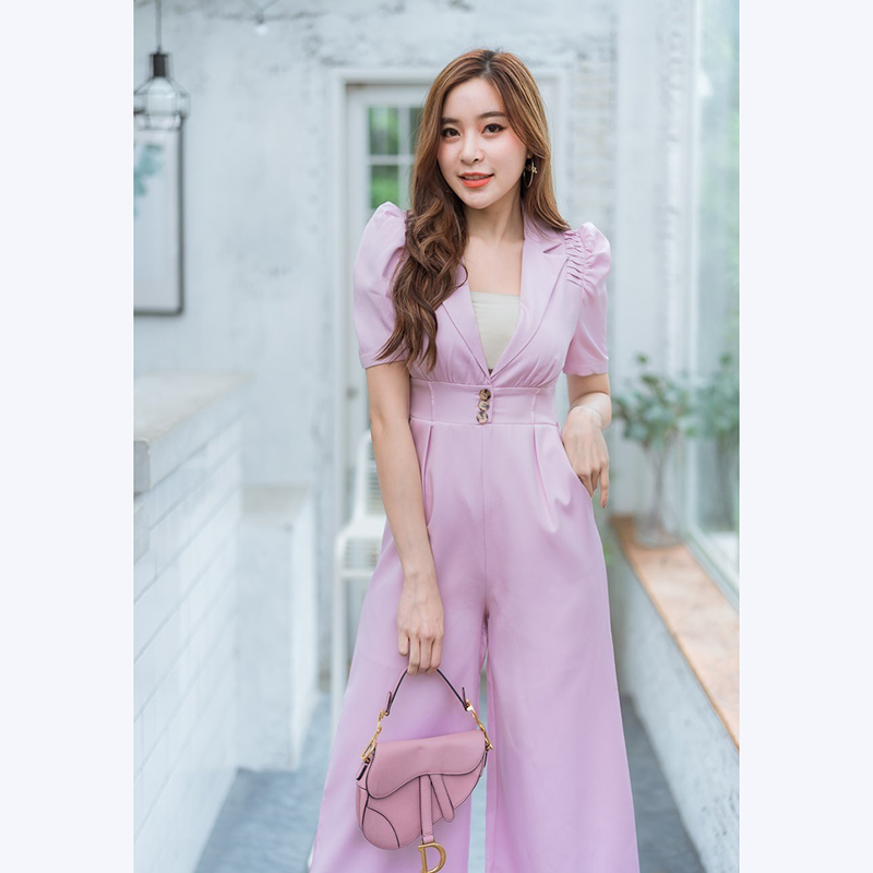 kudapy จั๊มสูทขายาวสีฟ้า,ชมพู,เขียว คอปกใส่แล้วสวยดูดีน่ารักมากๆ