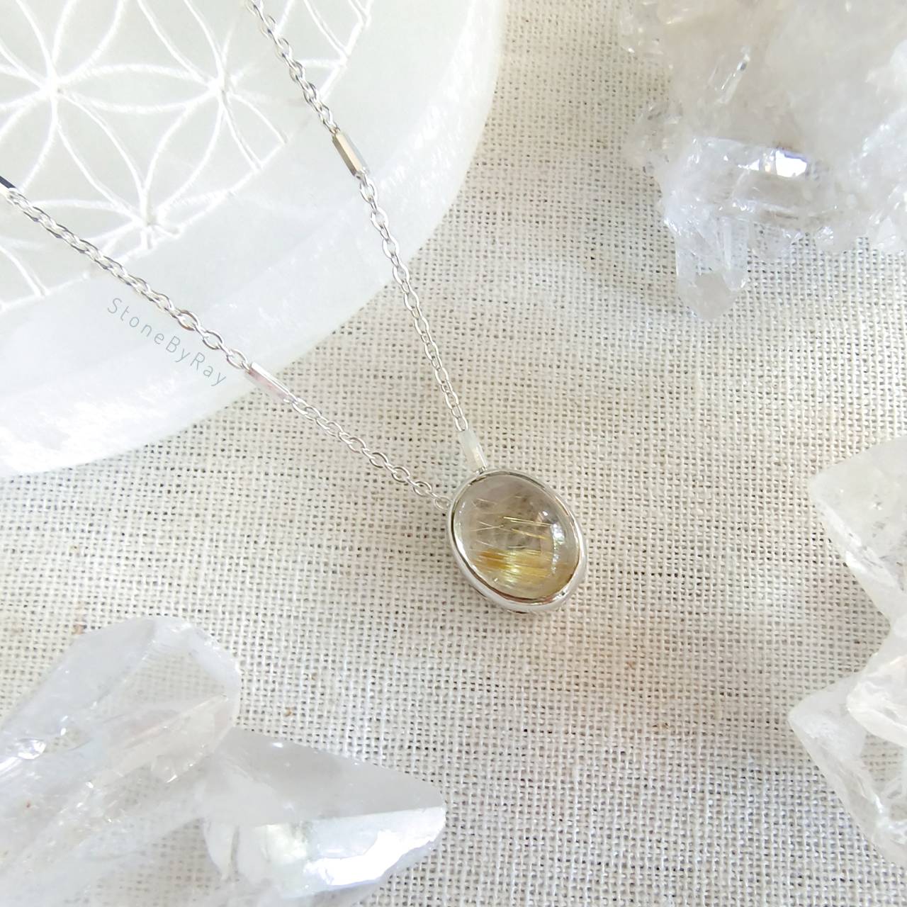 สร้อยคอเงินจี้หินไหมทอง Rutilated Quartz