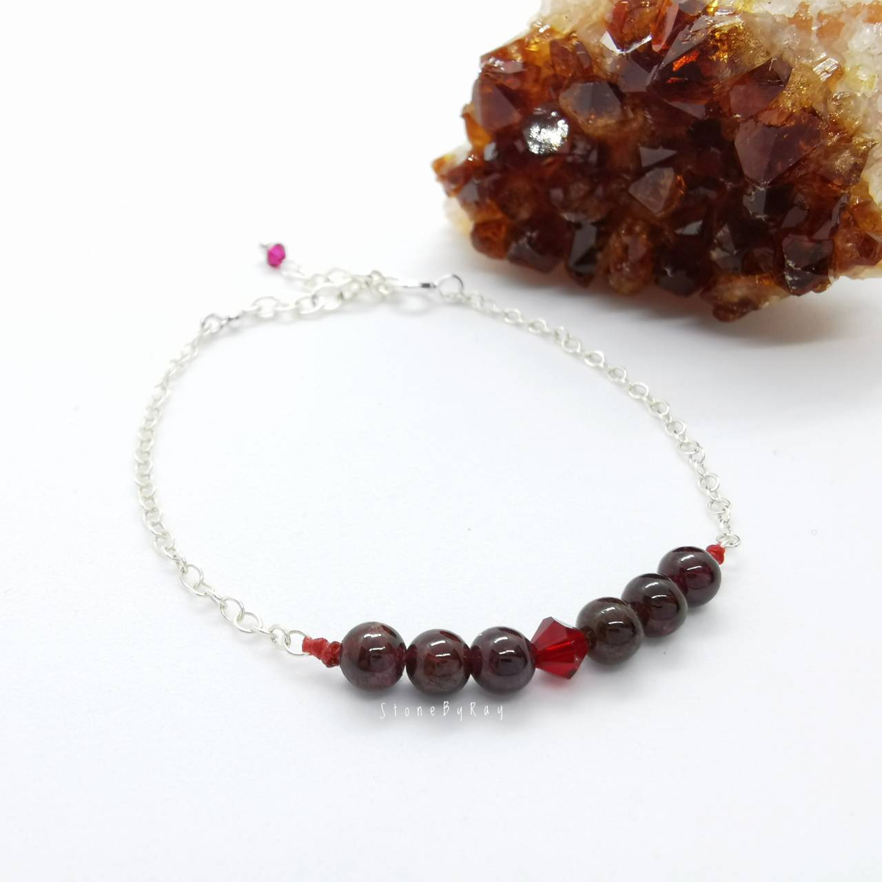 สร้อยข้อมือเงินหินโกเมน Garnet