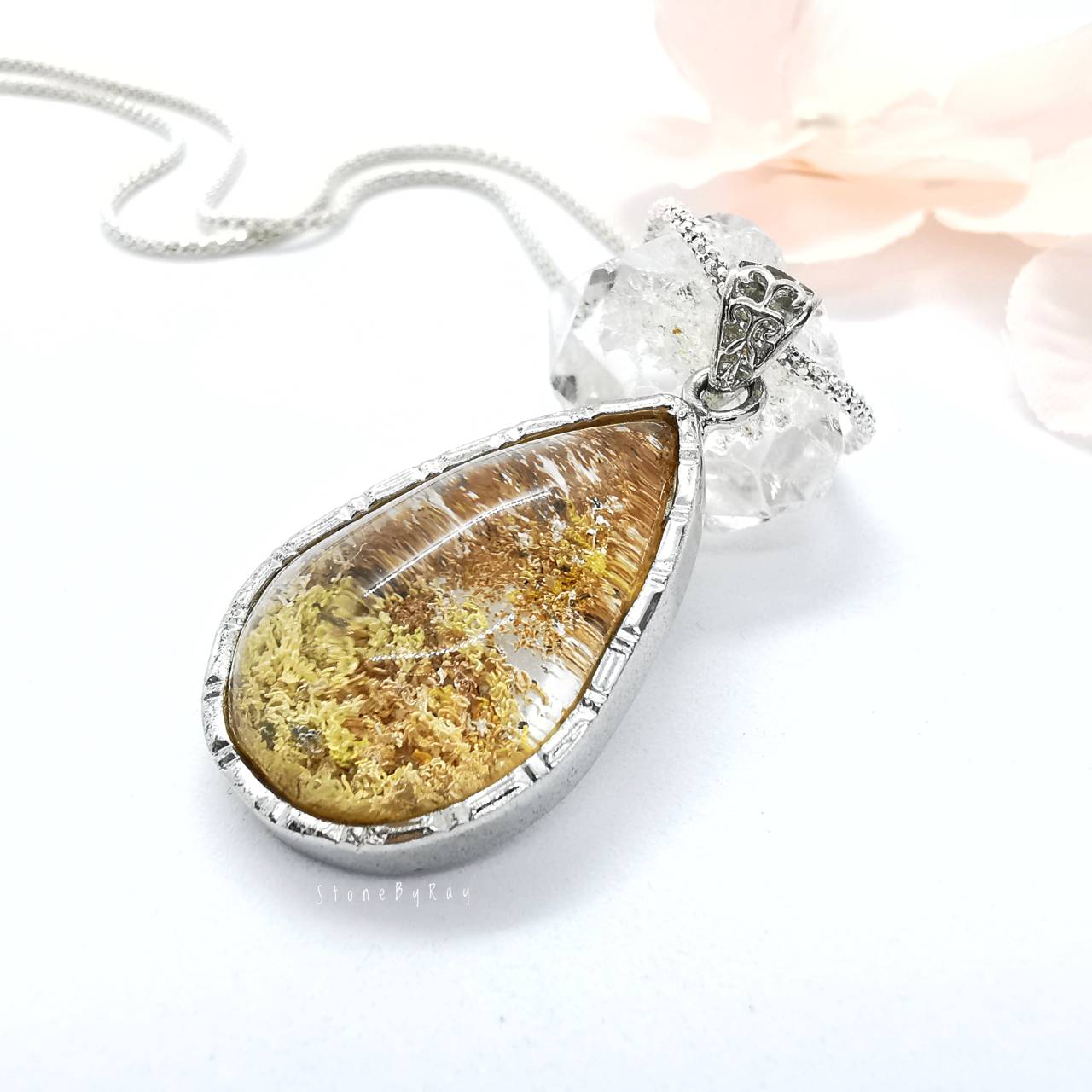 สร้อยคอเงินจี้หินโป่งข่าม Lodolite Quartz