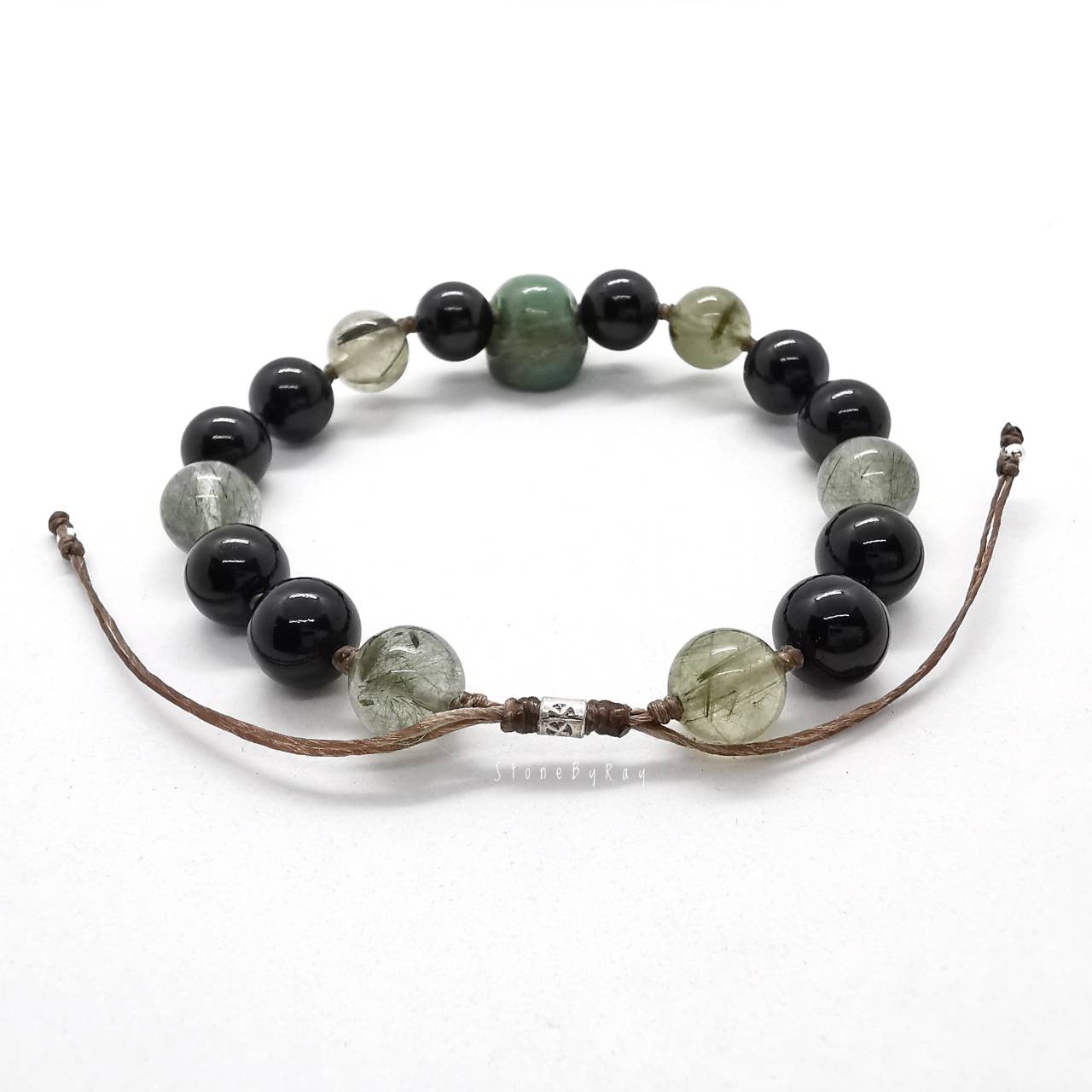 สร้อยข้อมือหินกรีนเพรสแจสเปอร์,นิล,หินไหมเขียว Green Prase Jasper+Black Spinel+Green Rutile Quartz