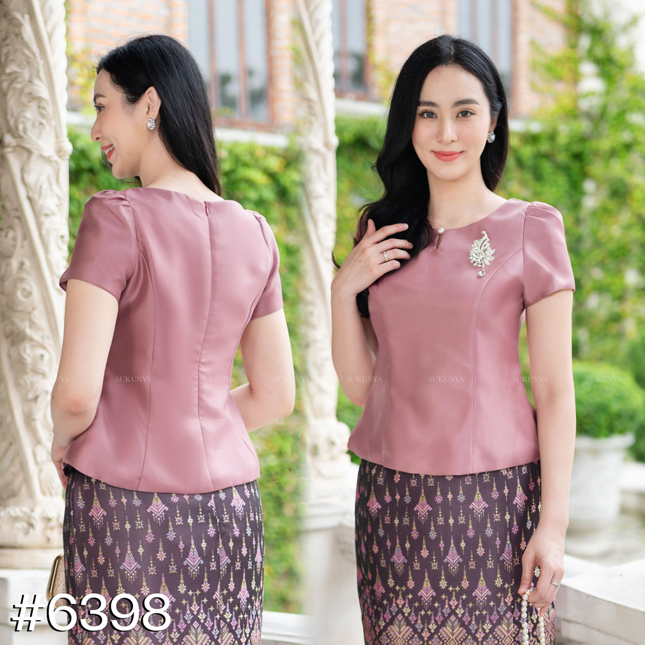 kudapy งานเสื้อผ้าไหมญี่ปุ่นสีกะปิ // ทอง // โอรส คอกลมแหวกหน้า แต่งกระดุมมุก แขนสั้นจับจีบ เอวดีด อัดกาวบุซับในอย่างดี (เฉพาะเสื้อ)