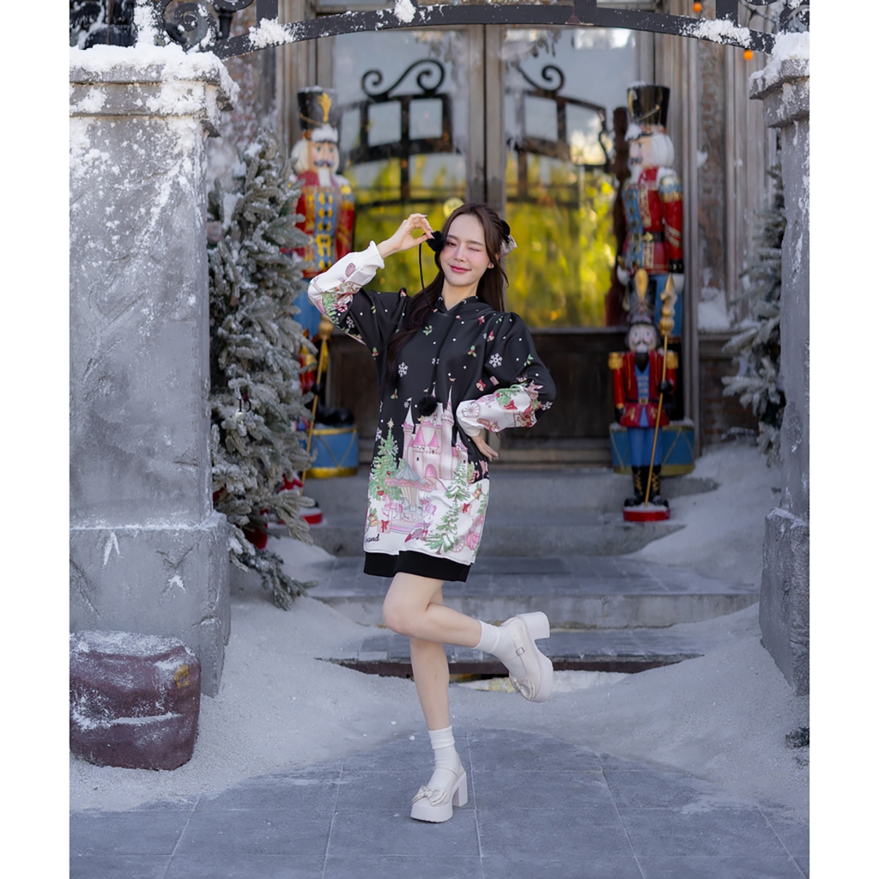 kudapy เสื้อแขนยาวมีฮู้ด collection คริสต์มาส สีแดง/สีดำ/สีขาว