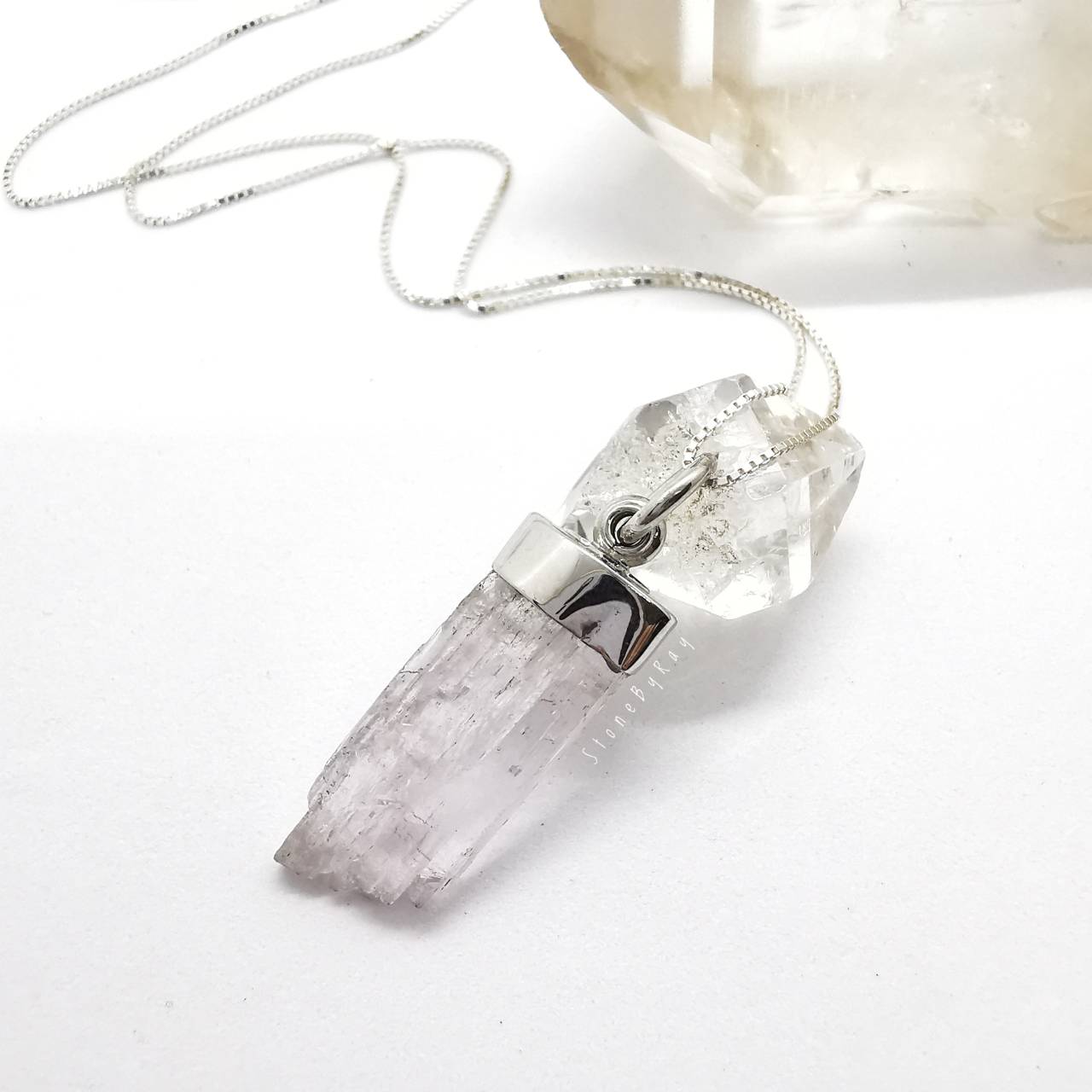 สร้อยคอเงินจี้หินคุนไซต์ Kunzite