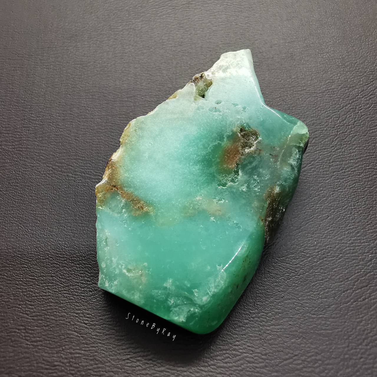 หินคริสโซเพรสก้อนธรรมชาติขัดเงา2หน้า Chrysoprase