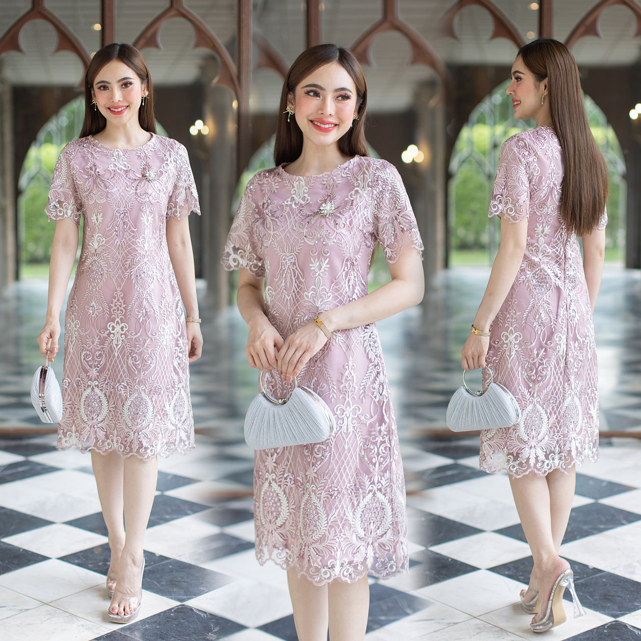 kudapy เดรสสั้นสีชมพู ออกงานสุดหรู ด้านหลังเป็นซิปซ่อน มีซับในทั้งชุด เนื้อผ้าอย่างดี