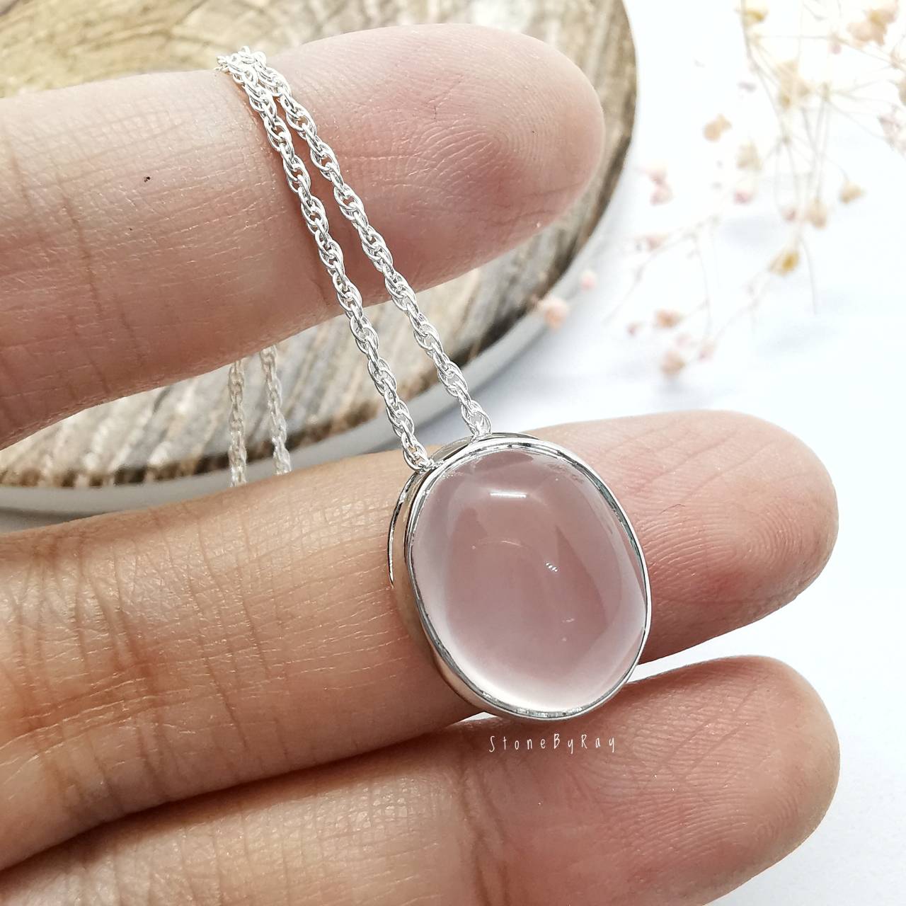 สร้อยคอเงินจี้หินโรสควอตซ์ Rose Quartz