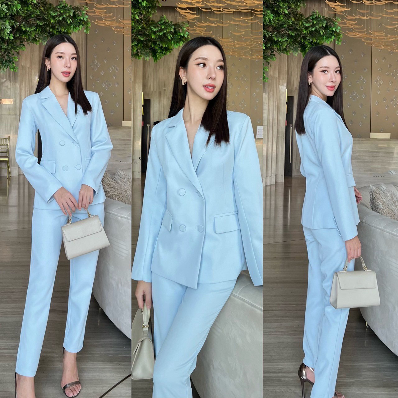 kudapy Setsuit สไตล์เกาหลี วเสื้อแต่งกระดุมด้านหน้า 4 เม็ด มีซับในทั้งชุด เย็บตีเกล็ดให้เข้ารูปสวย ปลายแขนเสื้อแต่งกระดุมให้ดูสวย