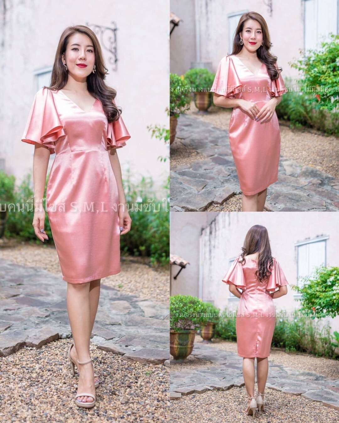 kudapy เดรสสั้นคอวี แขนระบาย ทรงเข้ารูป ผ้าเปเป้ไม่ยืด สีชมพูพิ้งโกลด์,แดงไวน์,นู้ด(ทองอ่อน),โอวัลติน,น้ำตาลอิฐ ,มิ้นหม่น,ฟ้าเข้มอมเทา ,เขียวทะเล, เทา ,ส้มอิฐ,โอรสโกลด์