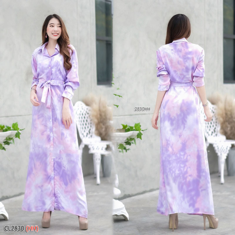kudapy เดรสยาวสีม่วง/สีเหลือง/สีฟ้า/สีชมพู ผ้า 100D ลายมัดย้อมสีพาสเทล ผ้านิ่มทิ้งตัวใส่สบายสวยมาก