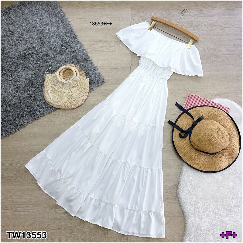 kudapy Maxi Dress เดรสยาว เปิดไหล่ แขนระบาย ยางยืดเอวรอบ เนื้อผ้าอิตาลี่