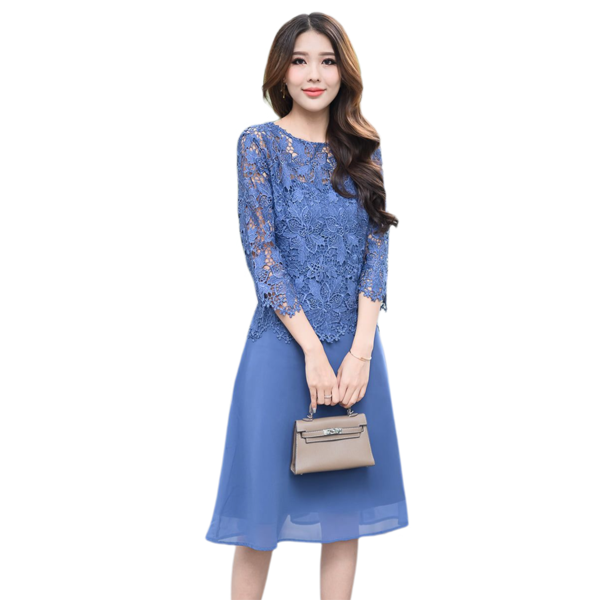 kudapy เดรสสั้นลูกไม้ไปงานสีฟ้าคราม/สีดำ/สีชมพู/สีกะปิ คอกลม แขนสามส่วน เดรสแต่งชีฟอง มีซับใน ทรงสวยมากค่ะ