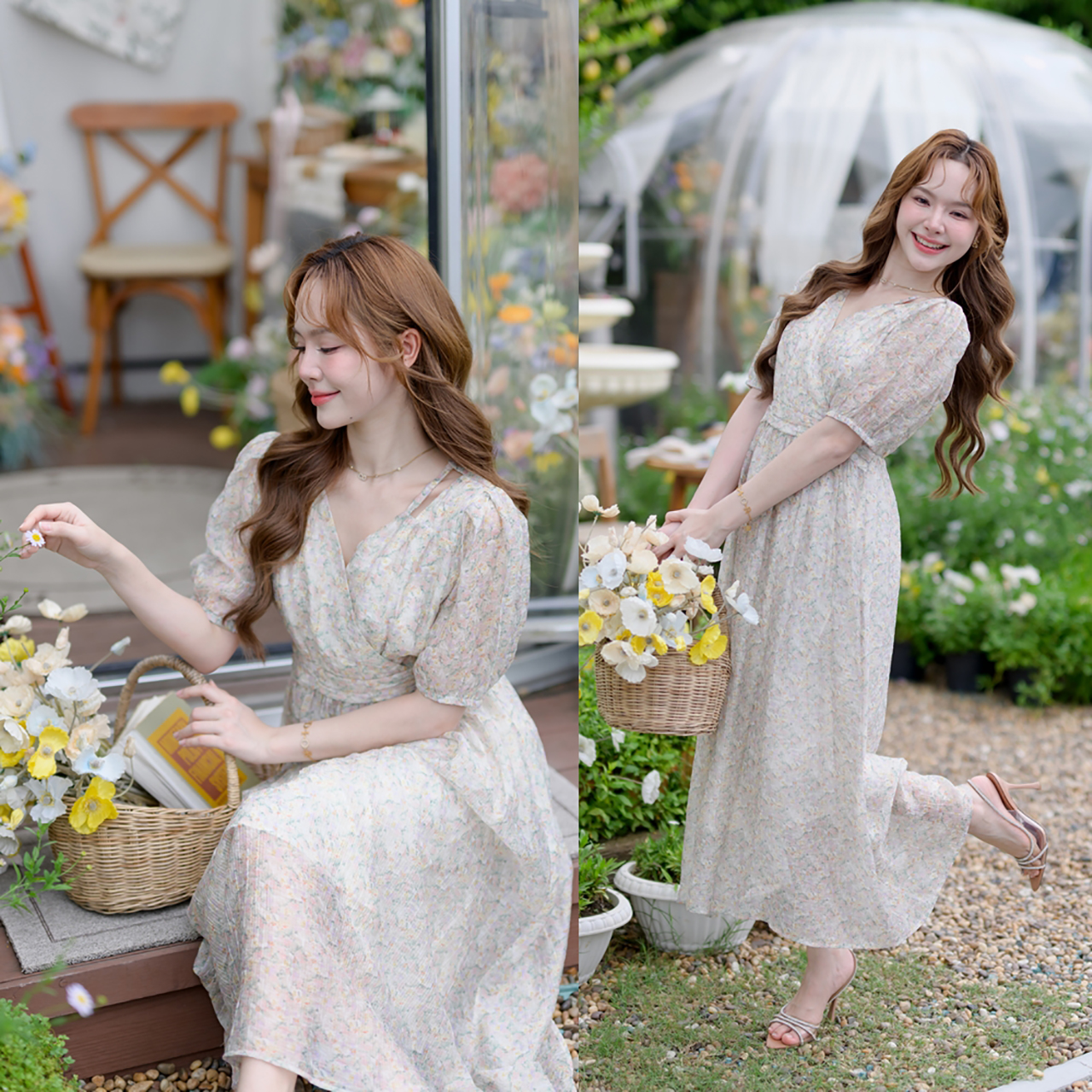 kudapy เดรสยาวดีไซน์หวานละมุนมีกลิ่นอายของความวินเทจ ลายพริ้นท์ดอกไม้เล็กๆ เหมือนวิ่งเล่นในทุ่งดอกไม้