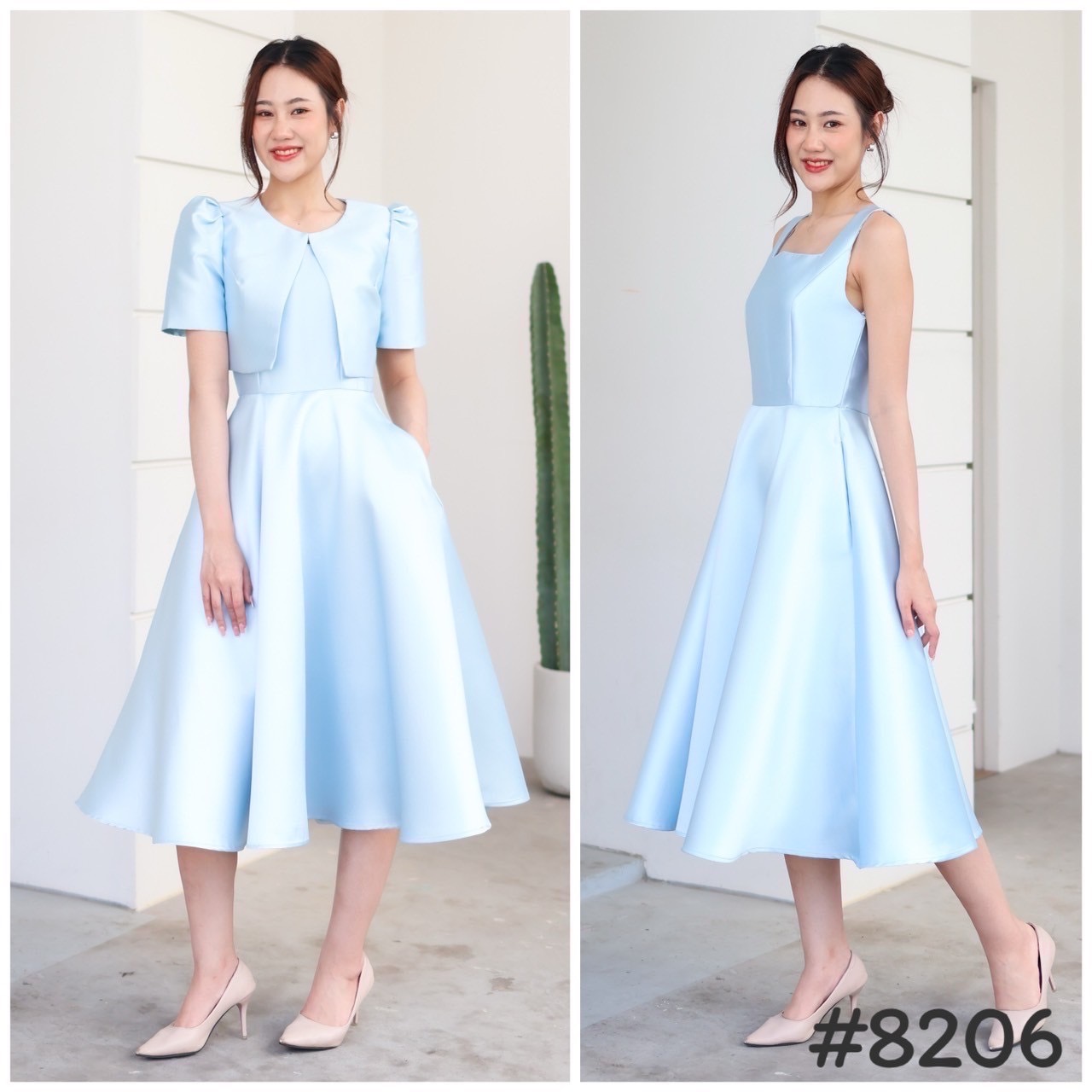 kudapy ชุดเซตเดรส+เสื้อคลุม เสื้อครอปแยกชิ้น แถมเข็มกลัดอก1ชิ้น สีขาว ,ชมพู , แดง ,โรสโกล,ฟ้า,ดำ