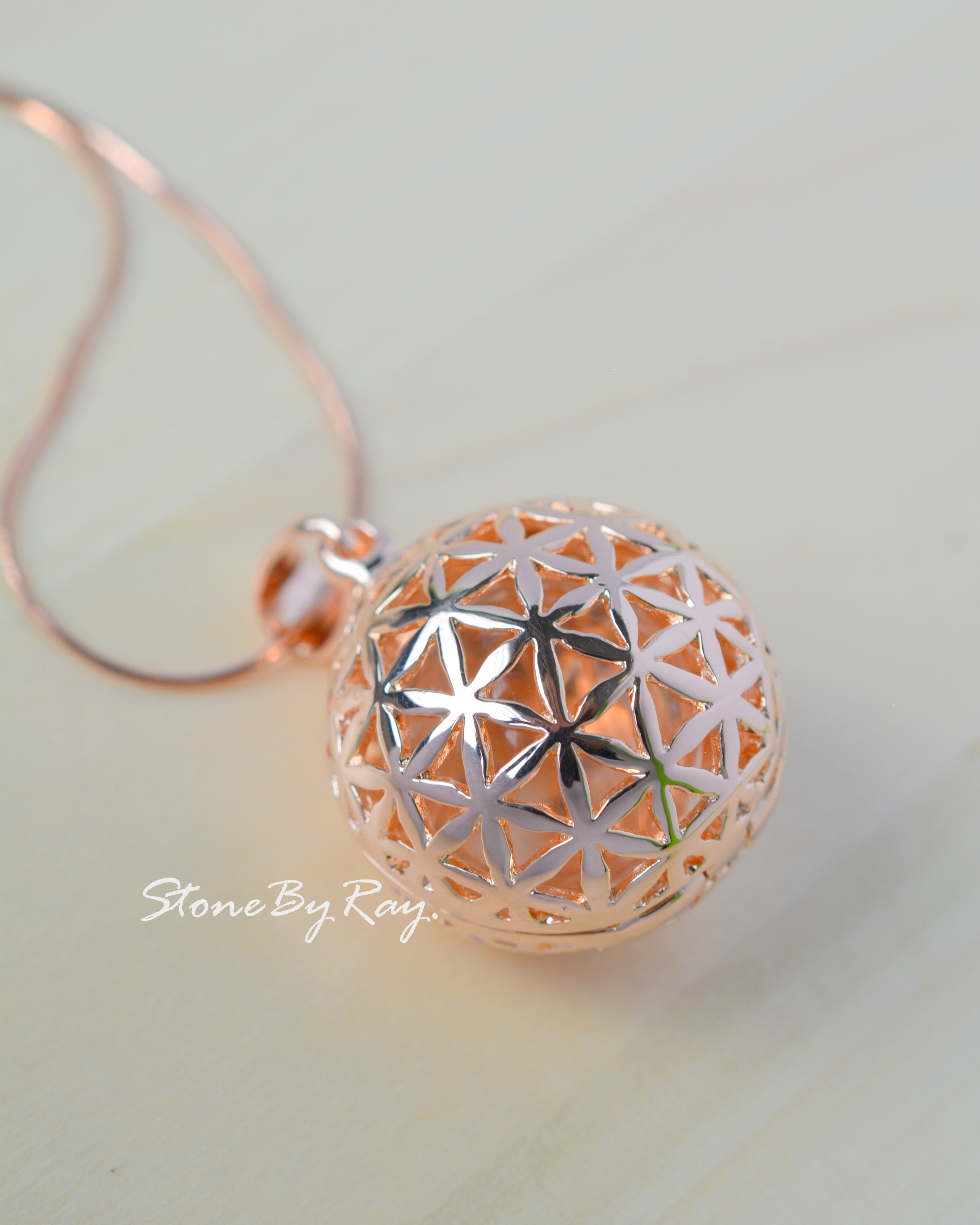 จี้ล็อกเก็ตเงินFlower of lifeชุบโรสโกลด์(จี้เปิดได้)