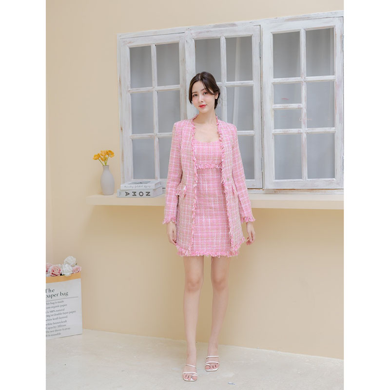 kudapy ชุดเซต 2 ชิ้นสีชมพู/สีเหลือง งานผ้าทวิตสีหวาน พาสเทล แมตช์ง่ายใส่ได้หลายลุค เรียบๆแบบคุณหนู แต่ก็เรียบหรู