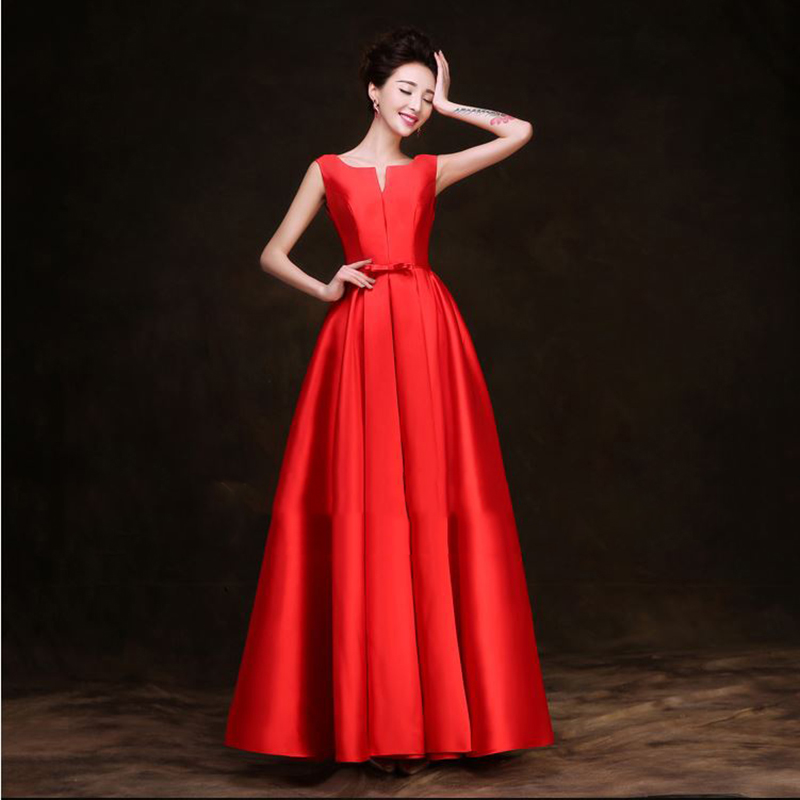 kudapyเดรสยาวสีแดง/ขาว/ครีม แบบแขนกุด ผ้าซาตินเรียบหรู แต่งโบว์2ชั้น ช่วงเอว (เชือกผูกหลัง)