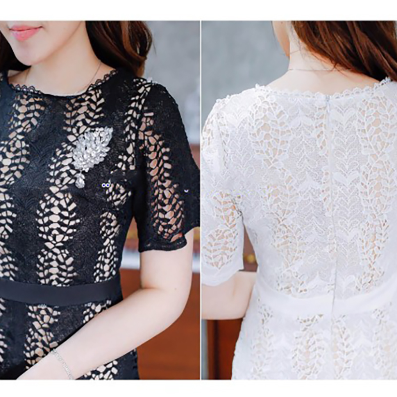 kudapy เดรสสั้นลูกไม้สีดำ/สีขาว แขนสั้น แต่งซับในสีเนื้อตัดกับสีชุดโชว์ลายลูกไม้สวยๆ ผ้าลูกไม้หนาเนื้อดีลายชัดเจน