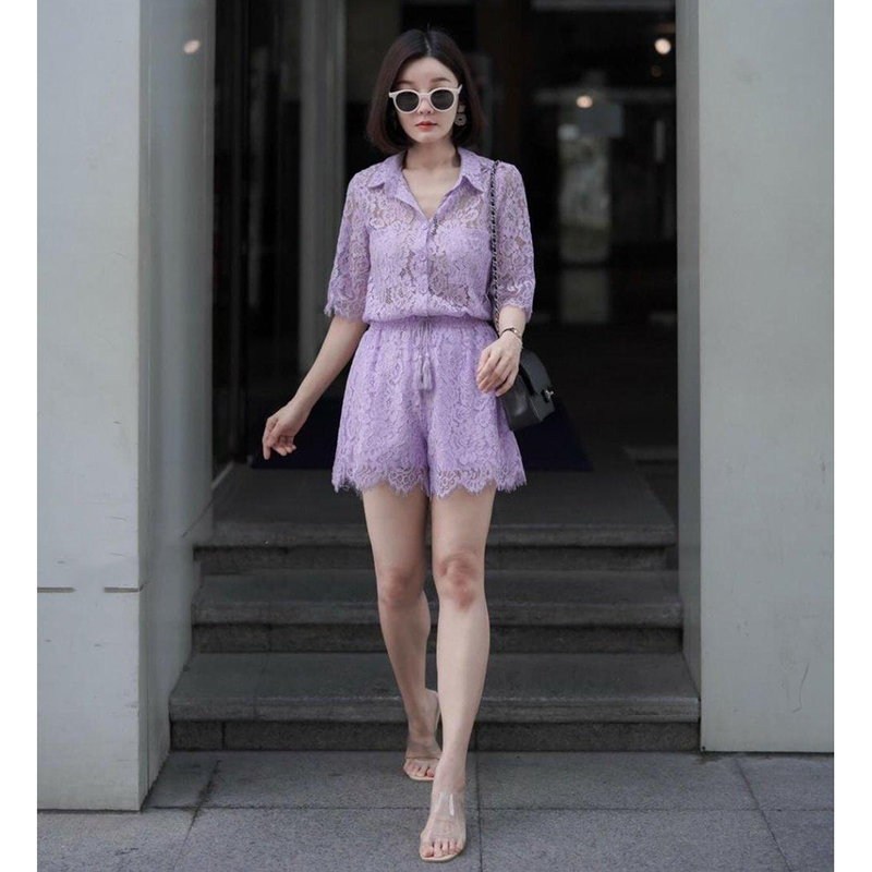 kudapy เสื้อลูกไม้ขาว ดำ ม่วง ชมพู เนื้อนุ่มอย่างดี ผ้าใส่สบายมาก ไม่บางนะคะ มาพร้อมกางเกงเอวยืด เข้าเซท