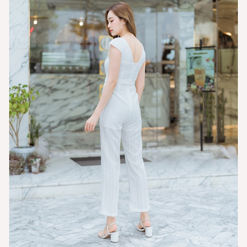 kudapy จั๊มสูทสีชมพู/สีดำ/สีขาว ขายาวลูกไม้มีซับ ใส่สบายสวยดูดี