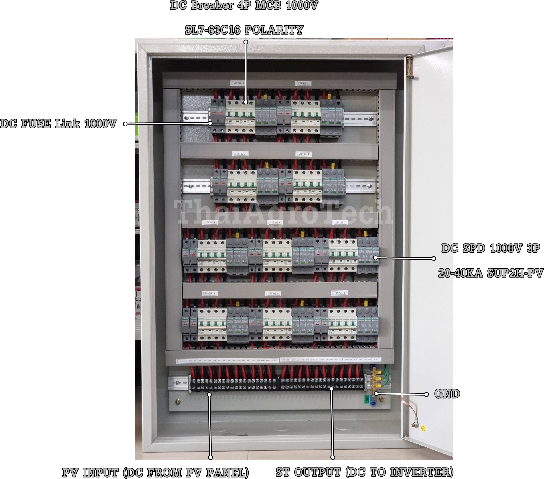 ตู้ดีซีคอมบายเนอร์ Suntree DC Combiner Box 1000V ใช้กับงานติดตั้งระบบโซล่าเซลล์ แบบ 10 สตริง 80-100 กิโลวัตต์, For Solar Cell System DC PV 10String 80-100kwp