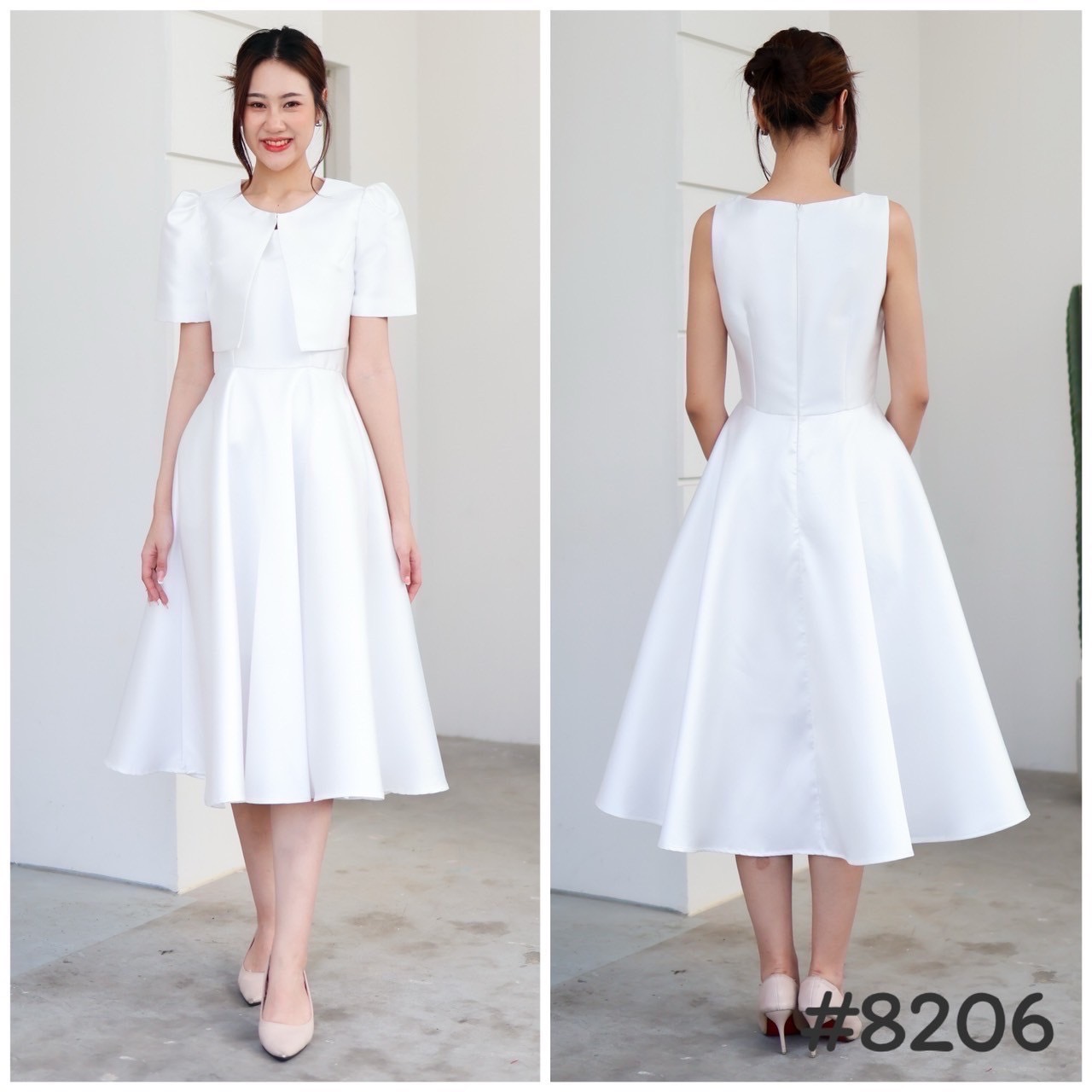 kudapy ชุดเซตเดรส+เสื้อคลุม เสื้อครอปแยกชิ้น แถมเข็มกลัดอก1ชิ้น สีขาว ,ชมพู , แดง ,โรสโกล,ฟ้า,ดำ