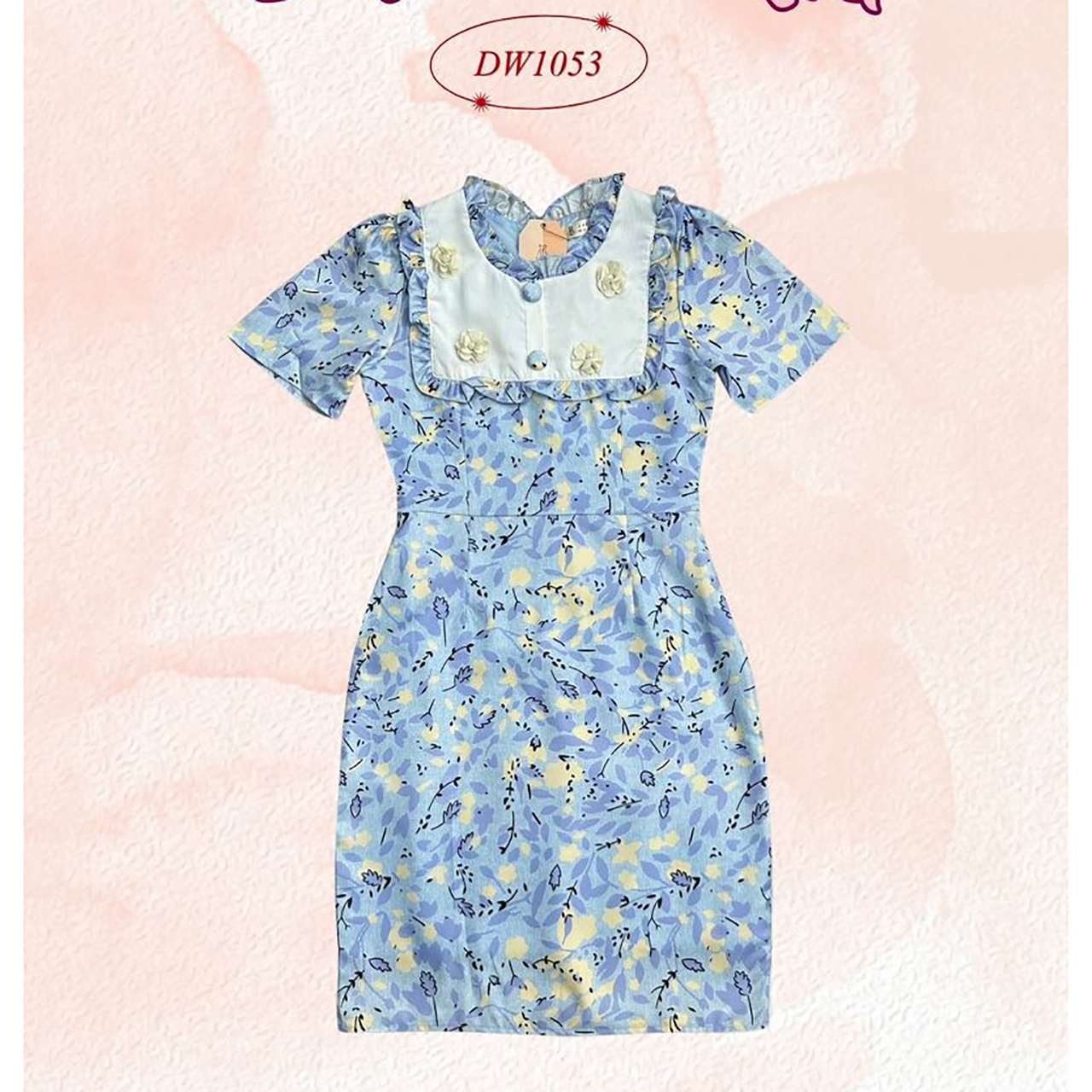 kudapy เดรสผ้าพิมพ์ลาย สี Classic แต่งกระดุม ทรงเข้ารูป เป็นงานซิปหลัง ใส่ไปทำงานได้ลุคสบาย