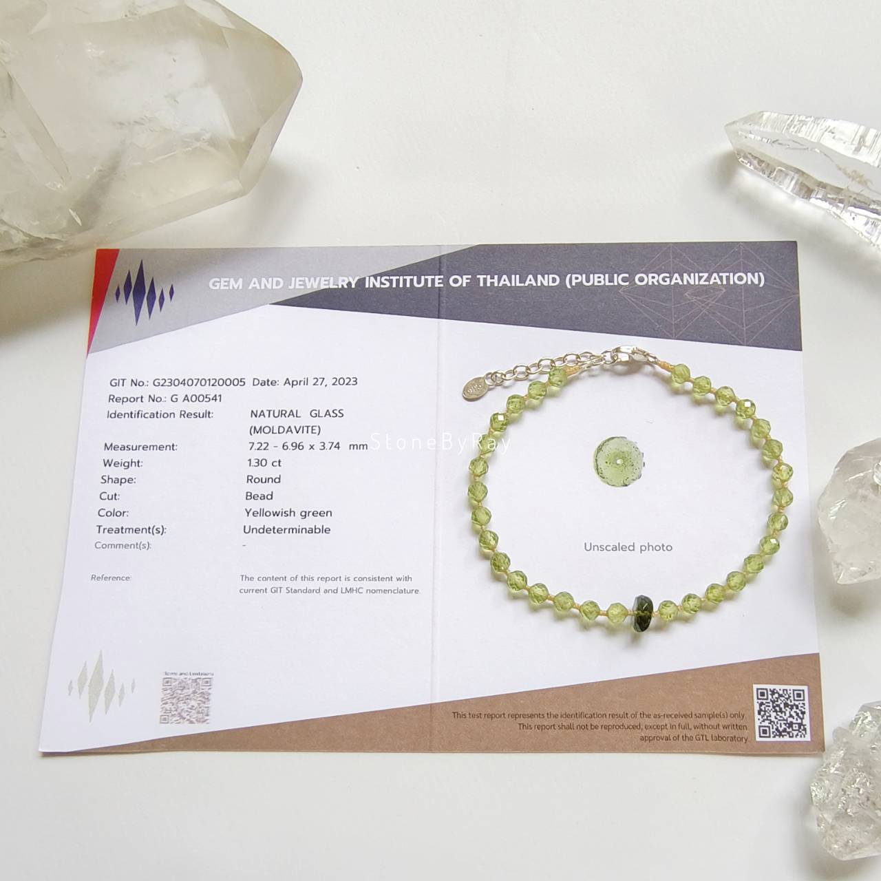 สร้อยข้อมือเงินสะเก็ดดาวโมดาไวต์กับเพอริดอต Moldavite+Peridot