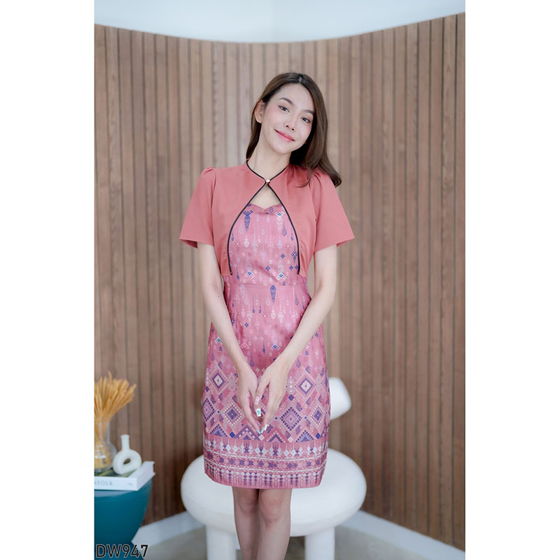 kudapy เดรสสั้นสีฟ้า/สีม่วง/สีส้มอิฐ ลายดอกแต่งกั๊กท่อนบน