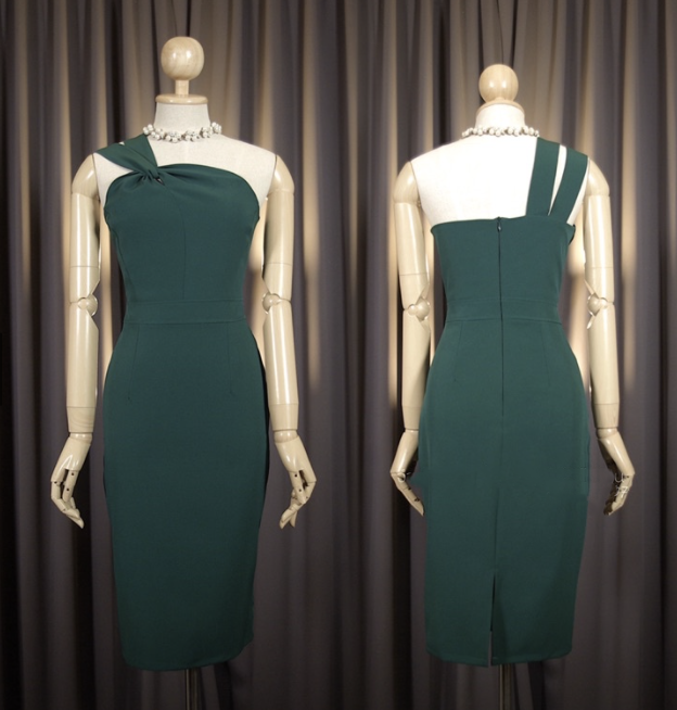 kudapy ชุดไปงาน เดรสสั้นไหล่เดี่ยว เดรสไหล่เฉียงข้างสีชมพู,สีครีม,สีฟ้าพาสเทล ใส่งานแต่งในโบสถ์ งานบุญ งานบวช ได้หมดจ้า