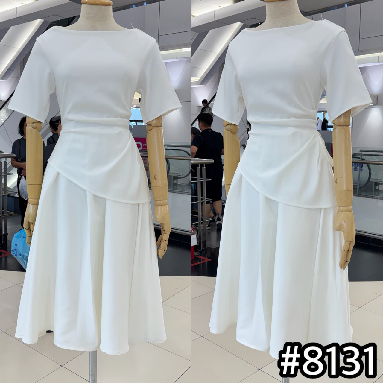 kudapy เดรสแขนสั้น คอปาด เกาหลี ดีเทลเสื้อจับจีบเอว เข้ารูป เก็บทรง