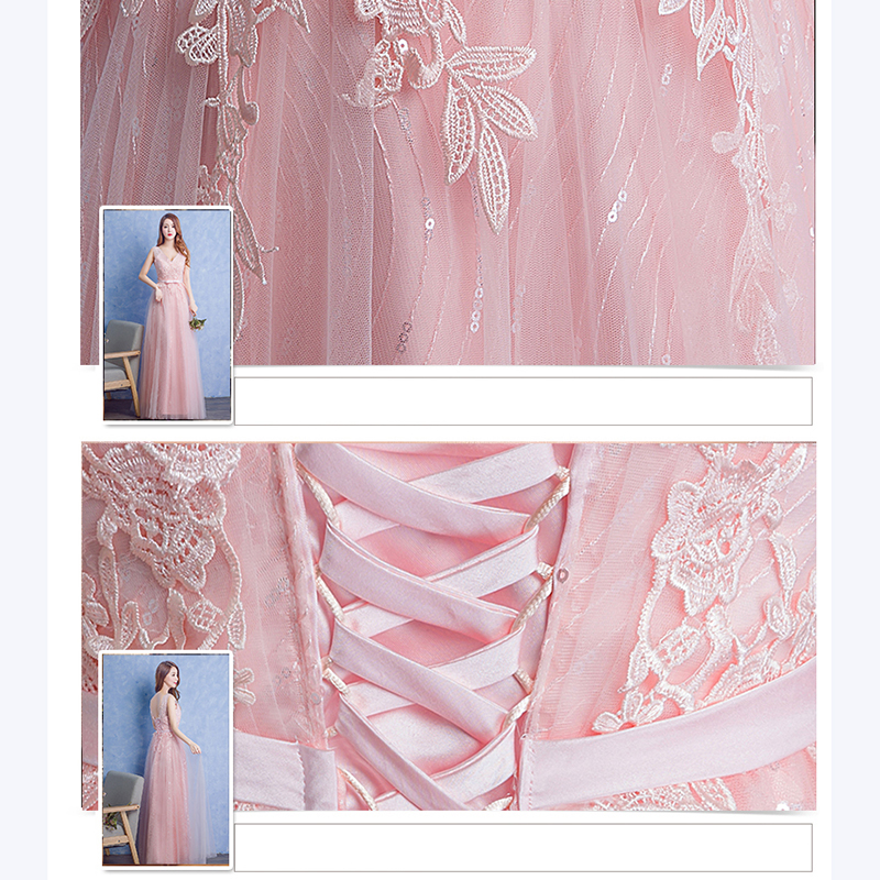 kudapy ชุดราตรียาวสีชมพู/เทา แขนกุด แต่งลายลูกไม้ ผ้าตาข่าย ข้างในปักเลื่อมสวย