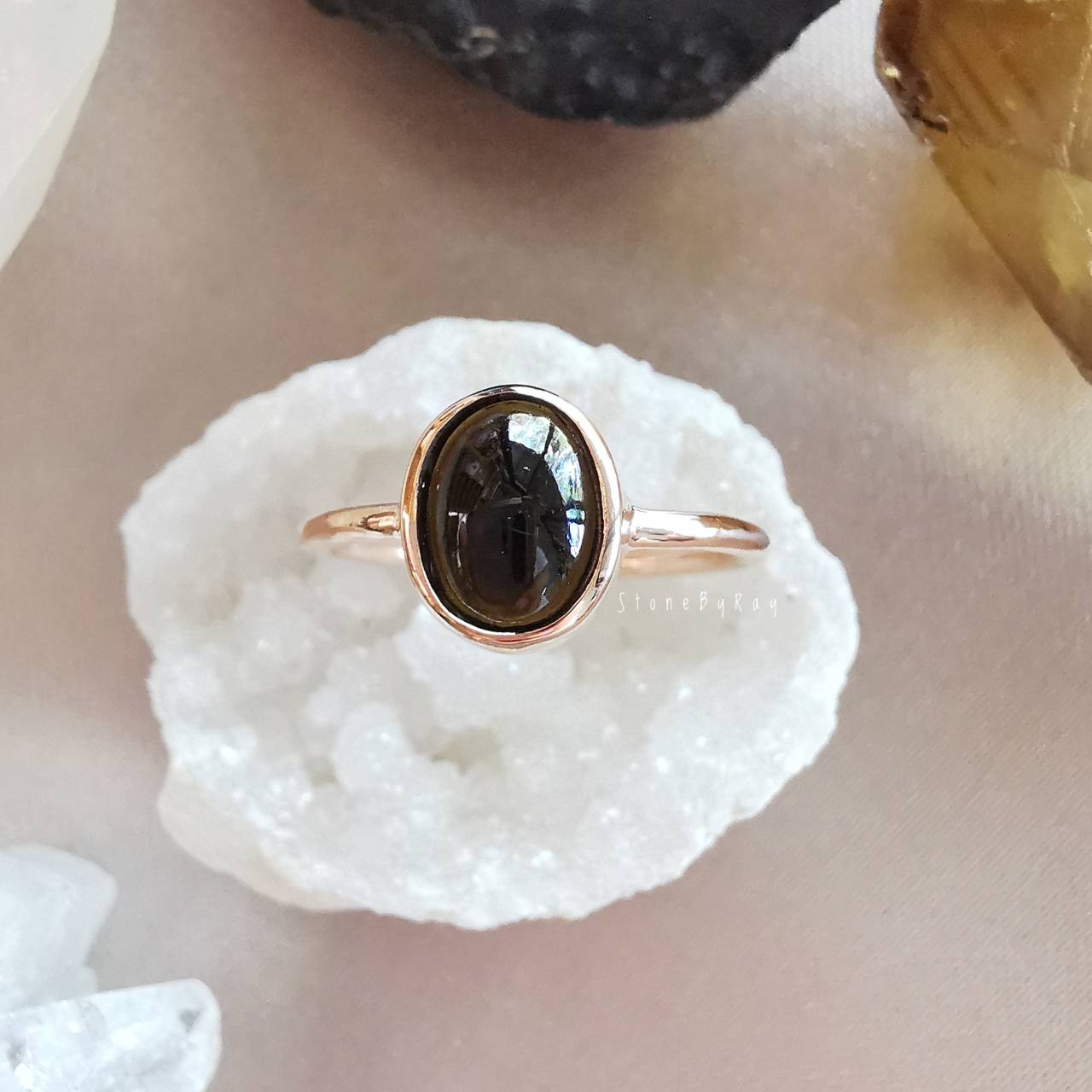 แหวนเงินหินสะเก็ดดาว Tektite