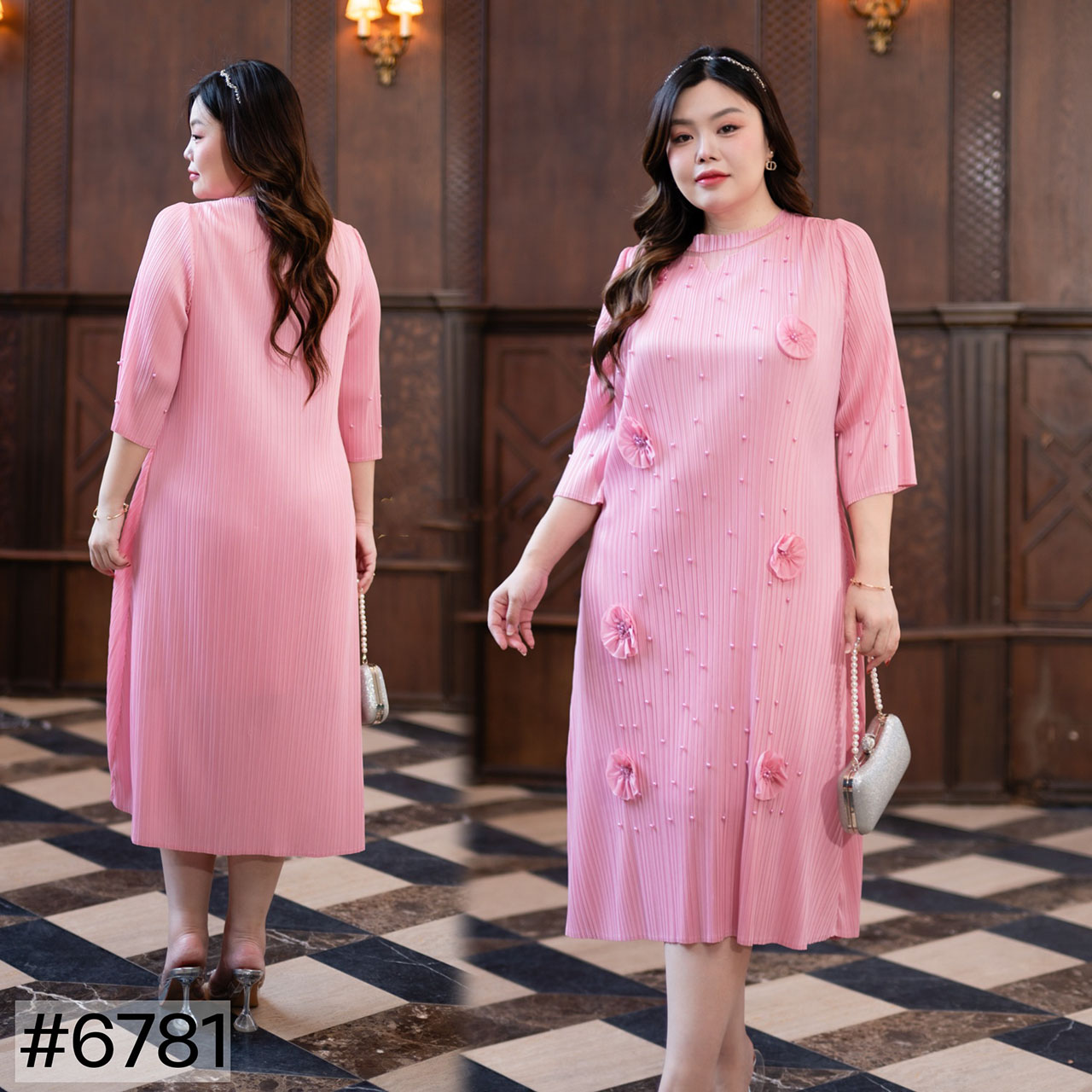 kudapy เดรสยาว อัดพลีท คอปก(พลีทไม่แตก)ตรงชุดคอตอกมุกอย่างดี