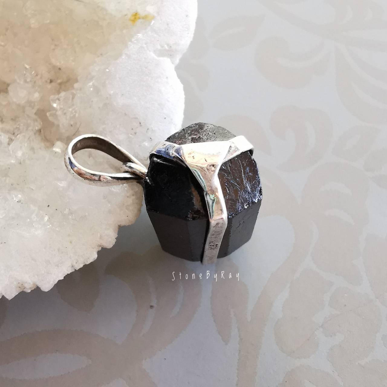 จี้เงินหินแบล็กทัวมารีน Black Tourmaline