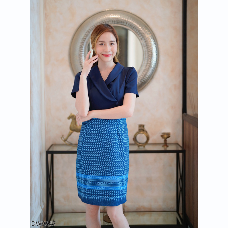 kudapy เดรสสั้นสีชมพู/สีกรม/สีม่วง คอปกสูทลายไทยใส่ออกงานวยดูดีมากๆ