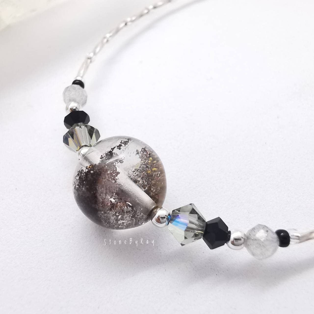 สร้อยข้อมือเงินหินโป่งข่าม+ลาบราโดไลท์ Lodolite Quartz+Labradorite