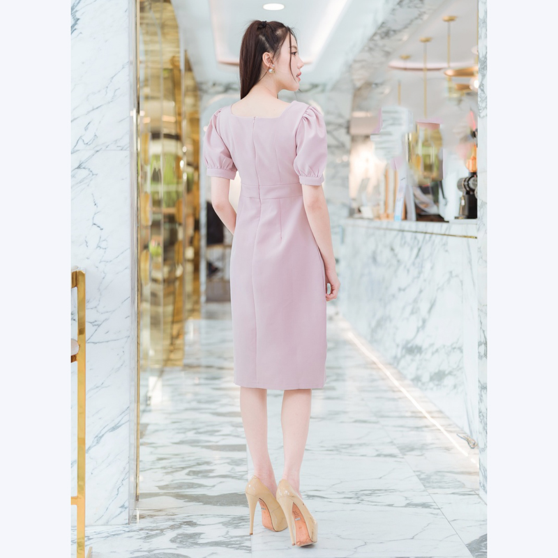 kudapy เดรสสั้นสีกรม,ชมพู ใส่ทำงานแต่งกระดุมสวยดูดี