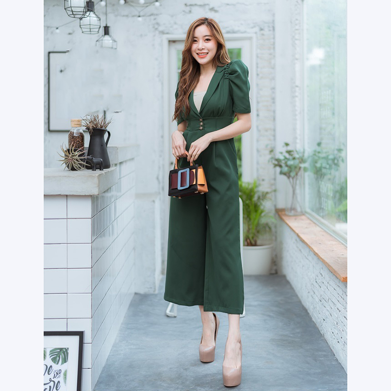 kudapy จั๊มสูทขายาวสีฟ้า,ชมพู,เขียว คอปกใส่แล้วสวยดูดีน่ารักมากๆ