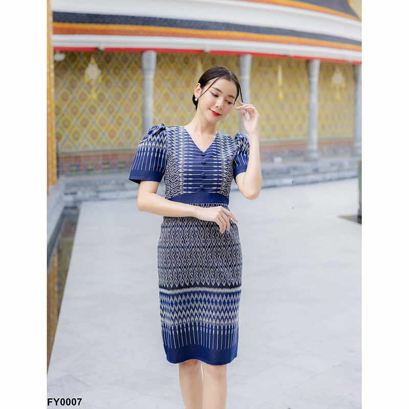 kudapy เดรสสั้นสีกรม/สีชมพู/สีเหลือง ผ้าทอไทยประยุกต์ งดงามแบบฉบับหญิงไทยสมัยใหม่ ดูน่ามอง คอวี ทรงสวย เรียบร้อย สีละมุน